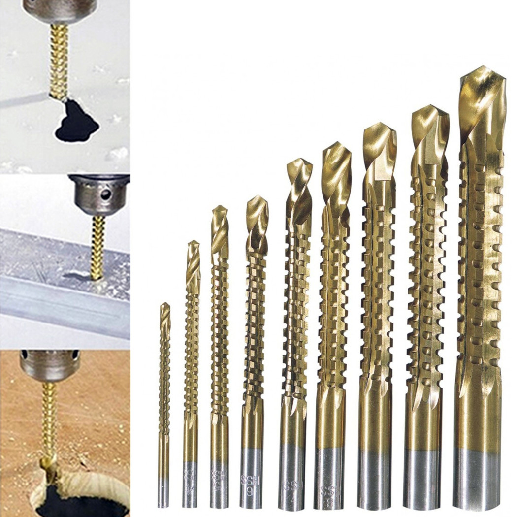 foto del prodotto trade shop traesio punte acciaio set da 9 trapano per forare titanio legno ferro fresare filettare 