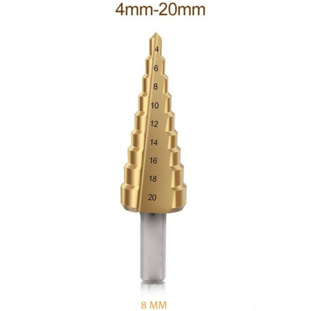 foto del prodotto trade shop traesio punte per trapano a scala diametro 4 20 mm 8mm perforazione in 9 fasi fresa fori 