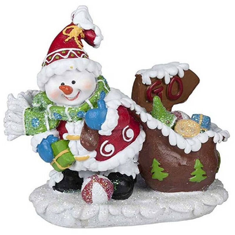 foto del prodotto trade shop traesio - pupazzo di neve con sacco scena natalizia 12cm in poliresina modello casuale -