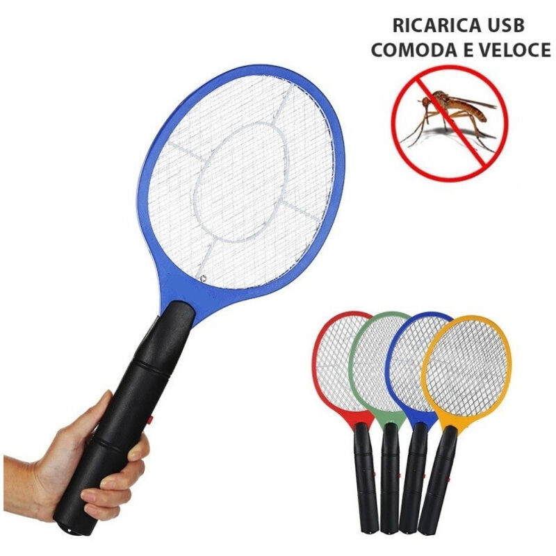 foto del prodotto trade shop traesio racchetta usb ricarica veloce cavo micro usb 3 reti metalliche fulmina insetti 