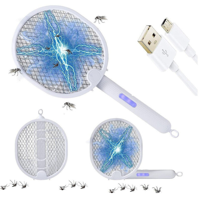 foto del prodotto trade shop traesio racchetta zanzare elettrica lampada antizanzare 2 in 1 ricaricabile uv insetti 