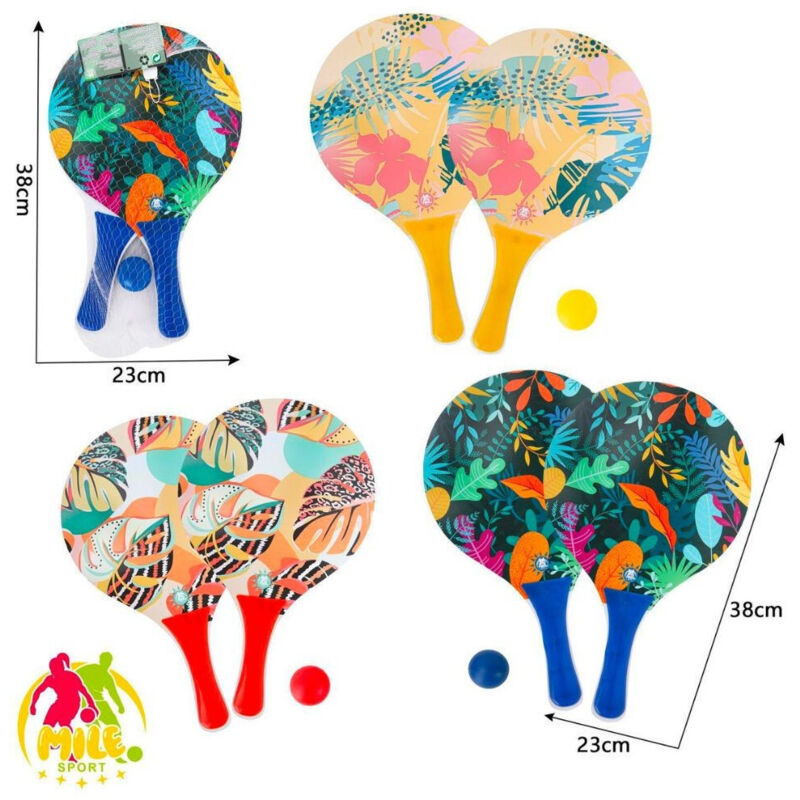 foto del prodotto trade shop traesio racchette da spiaggia con pallina divertimento piscina mare varie fantasie 38x23 