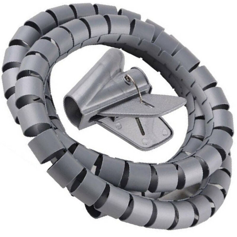 foto del prodotto trade shop traesio raccogli cavo spiralato organizer copri fili cavi elettrici 2,5cm x 1,5mt grigio 