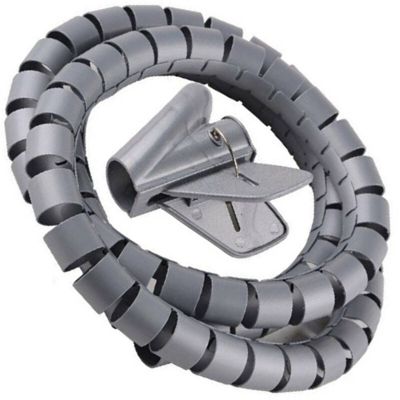 foto del prodotto trade shop traesio raccogli cavo spiralato organizer copri fili cavi elettrici 2 cm x 1,5 mt grigio 