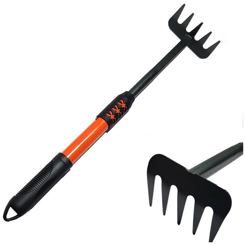 foto del prodotto trade shop traesio rastrello da giardino in metallo manico gomma antiscivolo giardinaggio attrezzi 