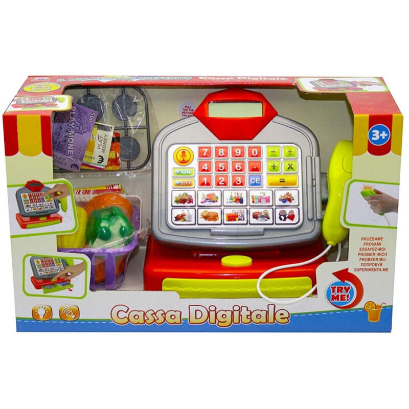 foto del prodotto trade shop traesio registratore di cassa digitale con scanner e calcolatrice giocattoli per bambini 