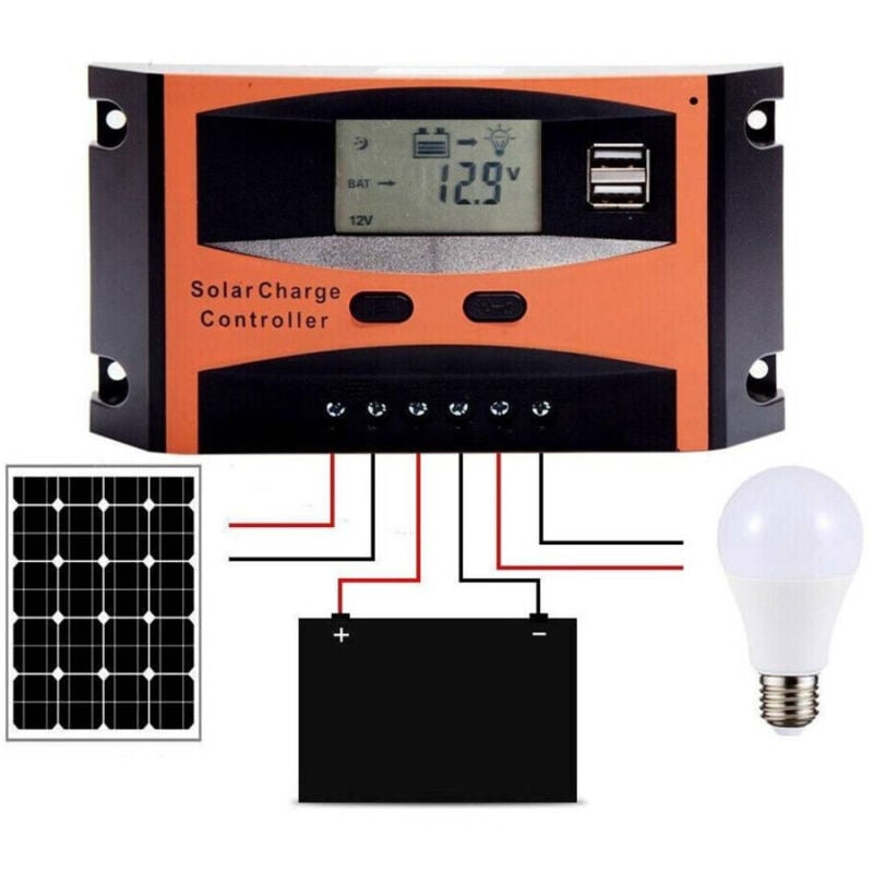 foto del prodotto trade shop traesio regolatore di carica 30a per pannello solare 12 24v display lcd usb art. ld2430c 