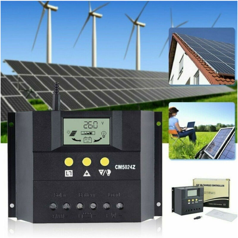 foto del prodotto trade shop traesio regolatore di carica solare fotovoltaico 50a led 12v 24v per pannello solare 