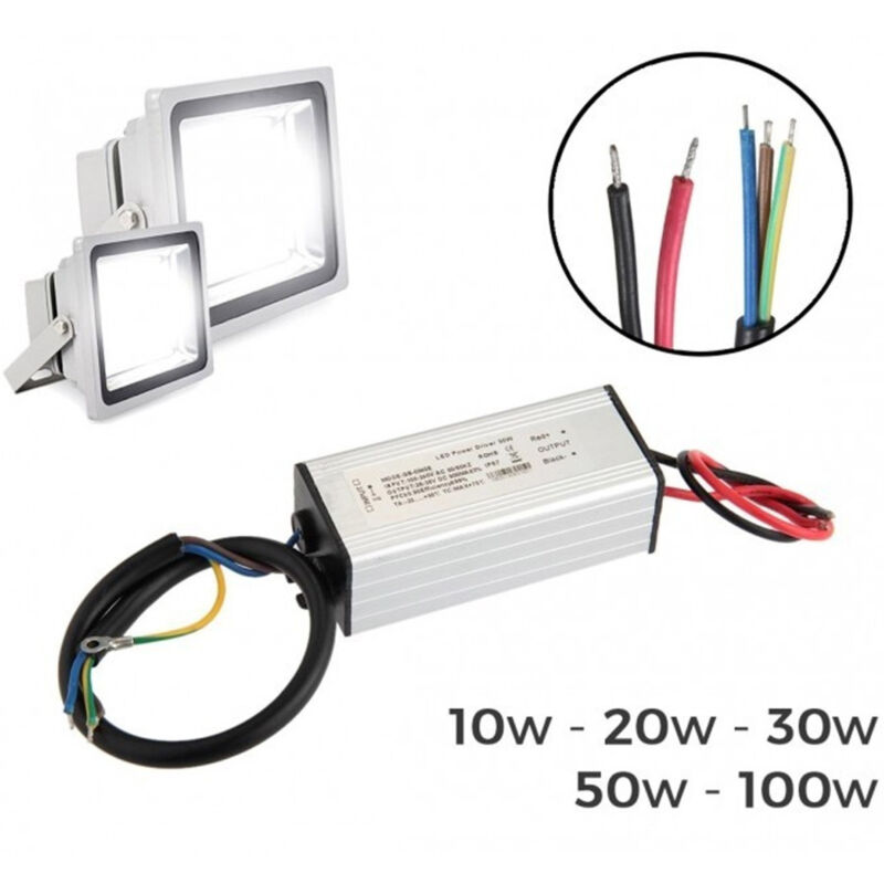 foto del prodotto trade shop traesio ricambio led driver 10w 20w 30w 50w per faro a led corrente continua alluminio 10 watt