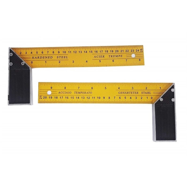 foto del prodotto trade shop traesio righello riga in metallo multiuso 25cm con angolo 90 per costruzioni architetto 