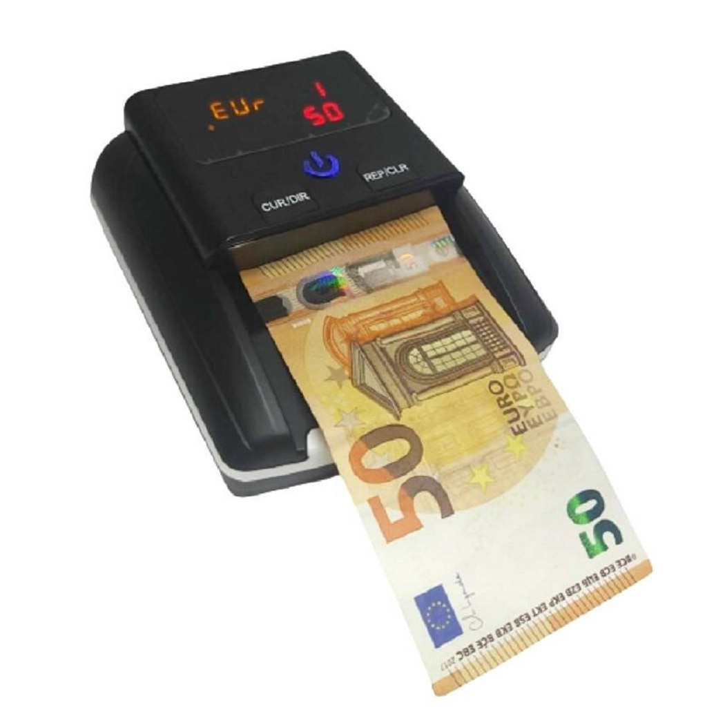 foto del prodotto trade shop traesio rilevatore conta banconote false verifica soldi falsi nero con batteria al litio 