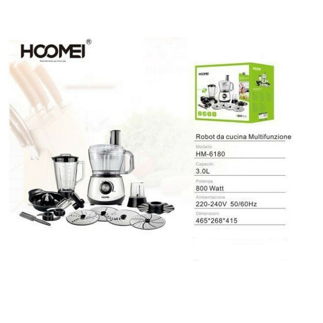 foto del prodotto trade shop traesio robot da cucina multifunzione in abs e acciaio inox 800 watt 3lt hoomei hm 6180 