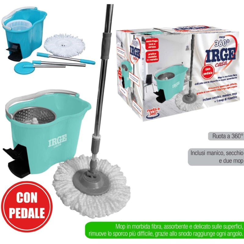 foto del prodotto trade shop traesio rotating roto mop mocio rotante in microfibra con secchio strizzatore filtrante 