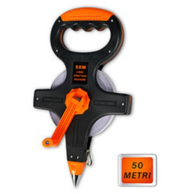 foto del prodotto trade shop traesio rotella metrica nastro in acciaio 30 o 50 metri con picchetto metro per misurare 50 mt 