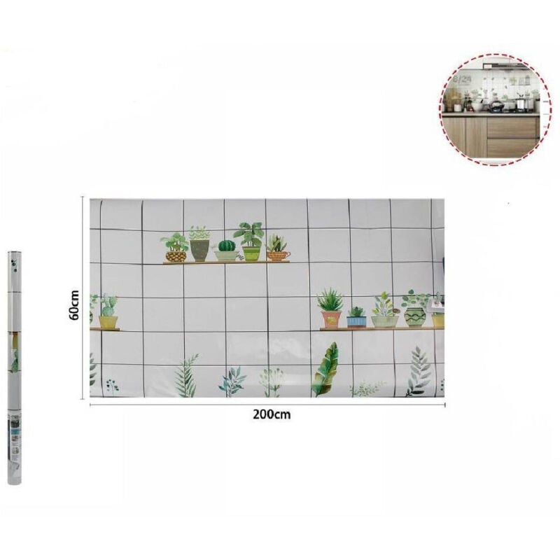 foto del prodotto trade shop traesio rotolo adesivo per muri effetto parete con piantine carta parati 60cmx2mt 70864 
