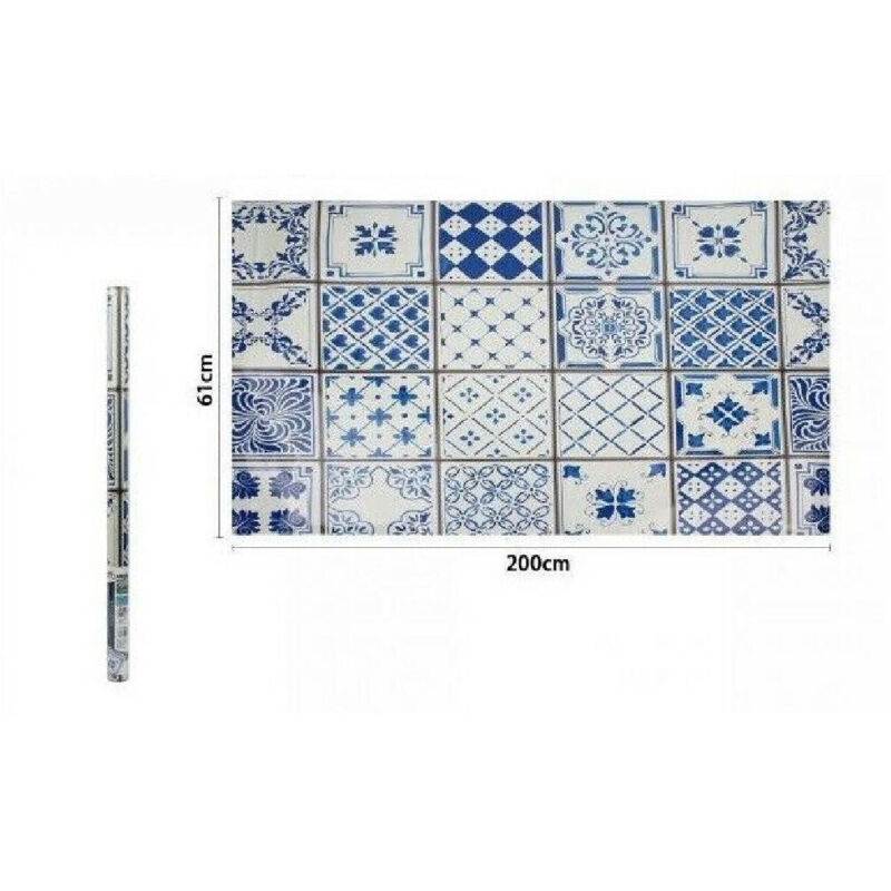 foto del prodotto trade shop traesio rotolo adesivo per muri parete carta da parati 61 cm x 2 mt maioliche blu 70856 