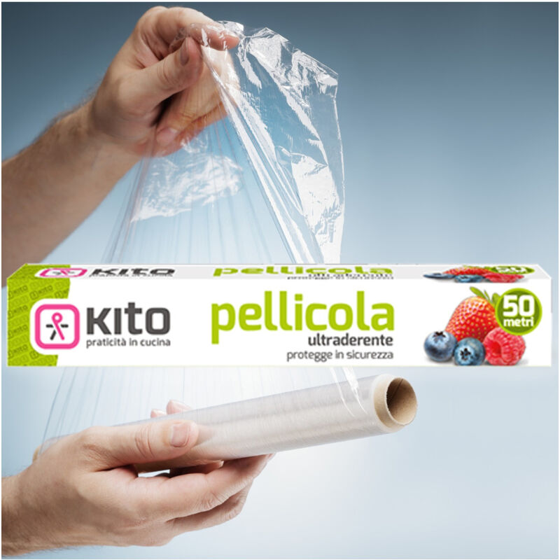 foto del prodotto trade shop traesio rotolo bobina pellicola per alimenti trasparente in pvc da 50mt x 28cm aderente 