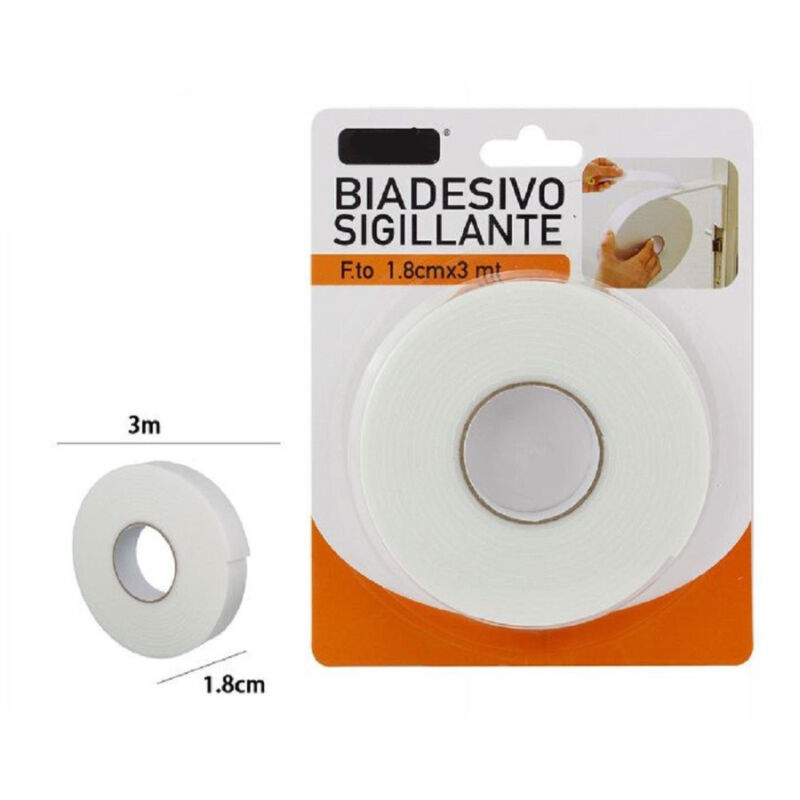 foto del prodotto trade shop traesio rotolo nastro biadesivo sigillante bianco 1,8 cm x 3 metri sigilla ripara 69825 