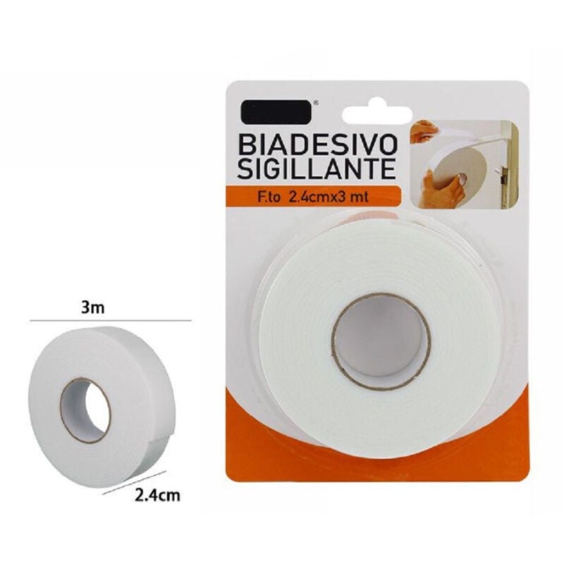 foto del prodotto trade shop traesio rotolo nastro biadesivo sigillante bianco 2,4 cm x 3 metri sigilla ripara 69827 