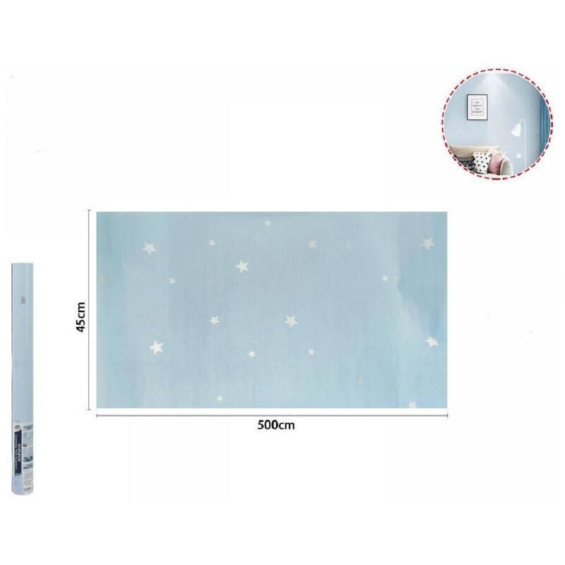 foto del prodotto trade shop traesio - rotolo pellicola adesiva azzurra con stelle 45cm x 5mt mobili carta parati 71129 -
