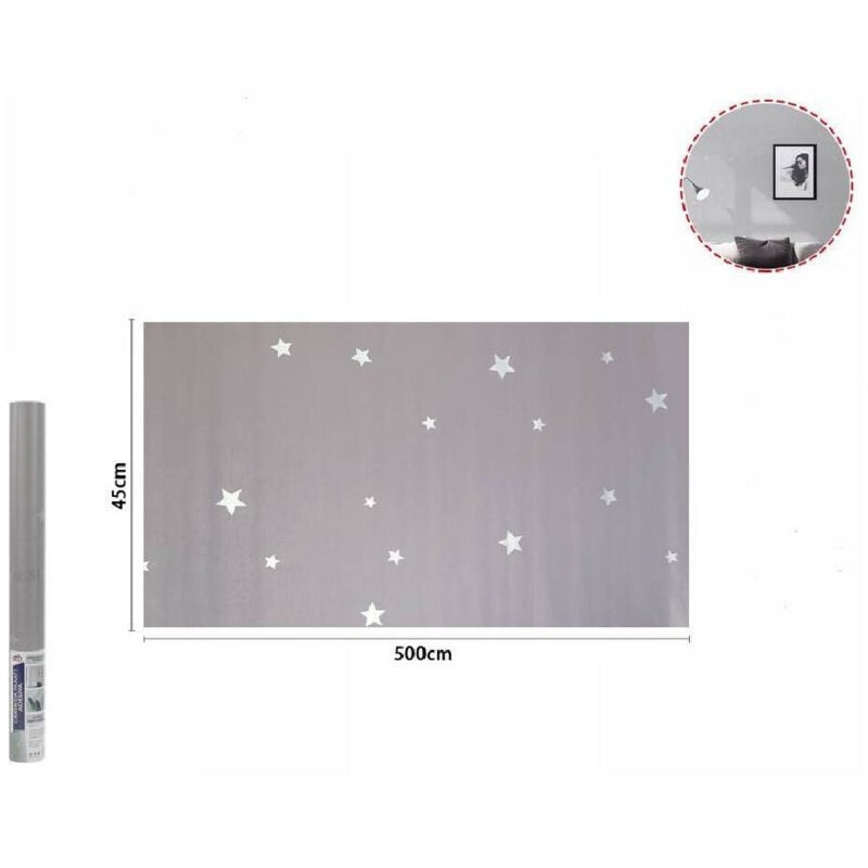foto del prodotto trade shop traesio - rotolo pellicola adesiva grigia con stelle 45cmx5mt mobili carta da parati 71131 -