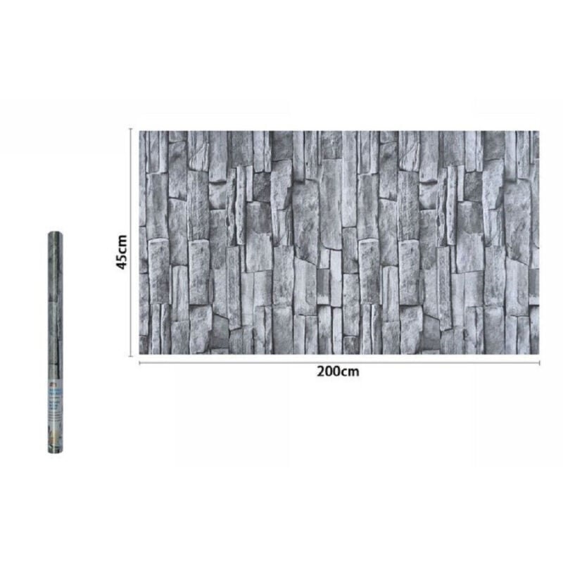 foto del prodotto trade shop traesio rotolo pellicola adesiva in pvc effetto mattoni pietre grigi 45cmx2mt casa 71282 