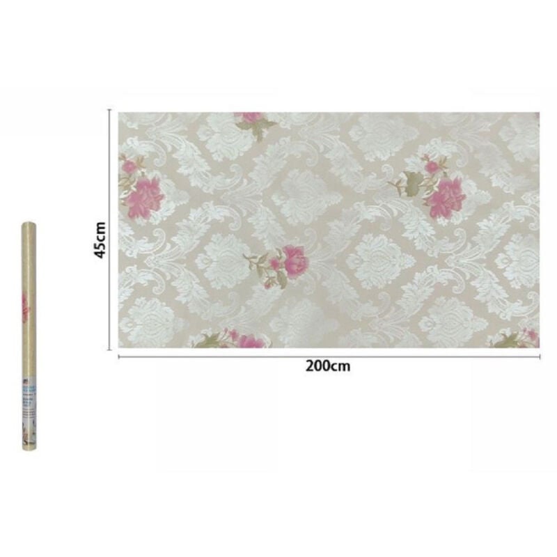 foto del prodotto trade shop traesio rotolo pellicola adesiva pvc damascato con fiori rosa 45cmx2mt mobili 71220 casa 