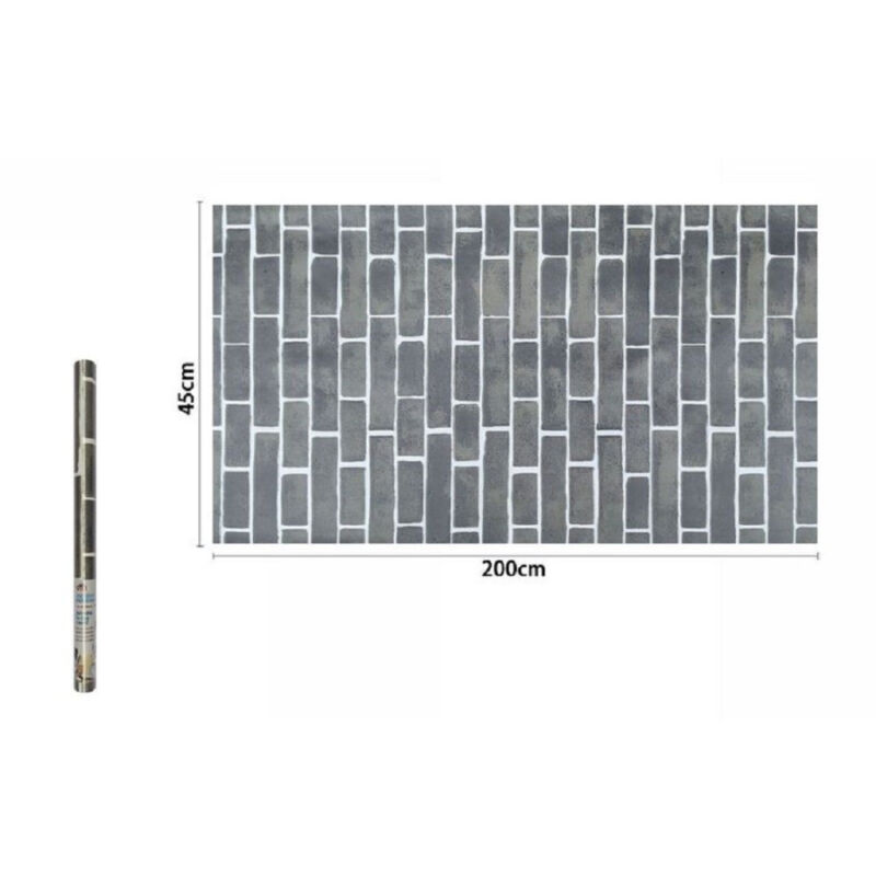 foto del prodotto trade shop traesio rotolo pellicola adesiva pvc mattoni grigi 45cm x 2mt mobili casa cassetti 71275 