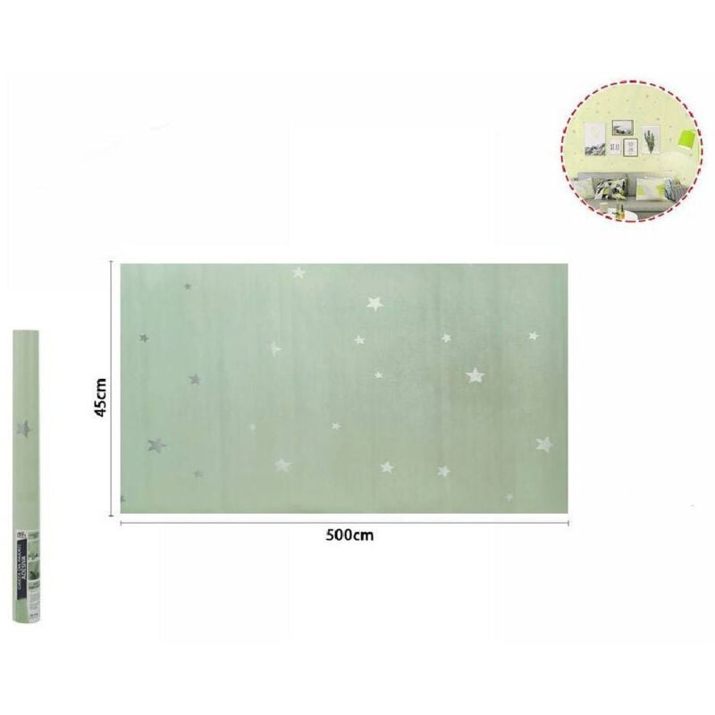 foto del prodotto trade shop traesio - rotolo pellicola adesiva verde con stelle 45cmx5mt mobili carta da parati 71133 -