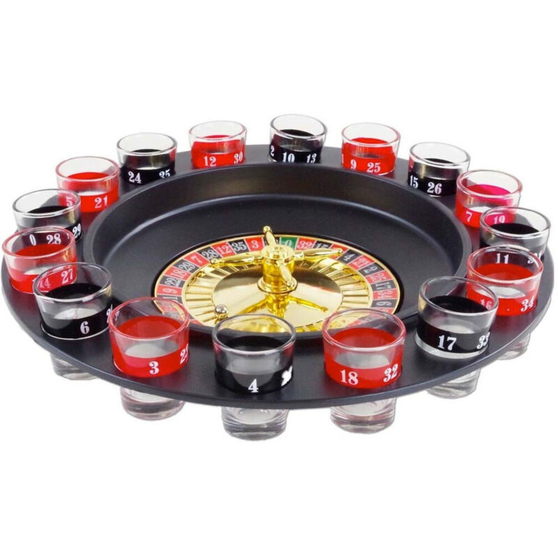 foto del prodotto trade shop traesio roulette alcolica gioco tavolo girevole gioco d azzardo liquore 16 bicchierini 