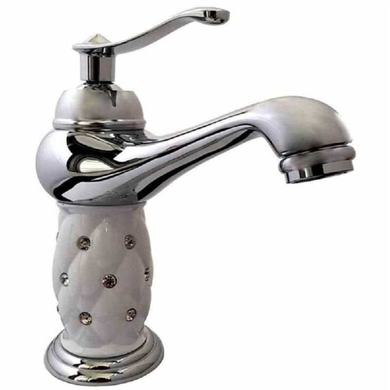 foto del prodotto trade shop traesio rubinetto lavabo brillantini miscelatore bagno monoforo argento 52155 canna bassa 
