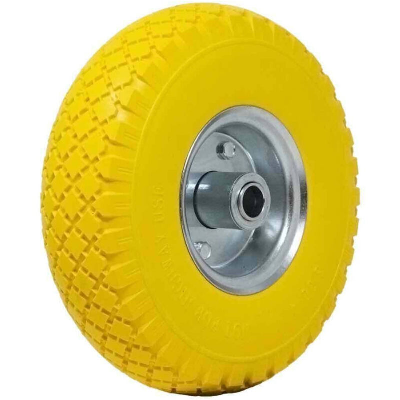 foto del prodotto trade shop traesio ruota piena antiforatura pu gialla carrello carriola 25cm cerchio in acciaio 