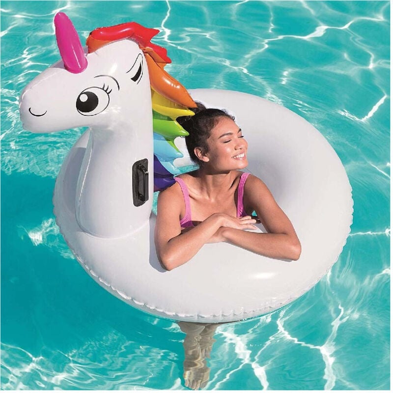 foto del prodotto trade shop traesio salvagente unicorno cavalcabile bianco arcobaleno ciambella 136 x 131 cm 