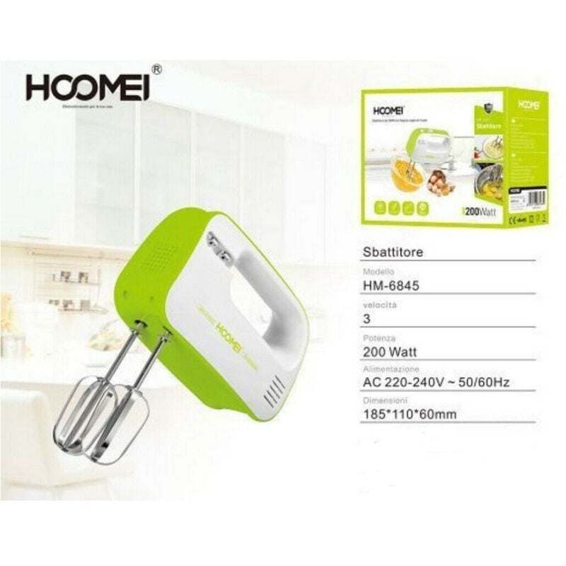 foto del prodotto trade shop traesio sbattitore elettrico 200 watt frullatore impastatore 3 velocita hoomei hm 6845 