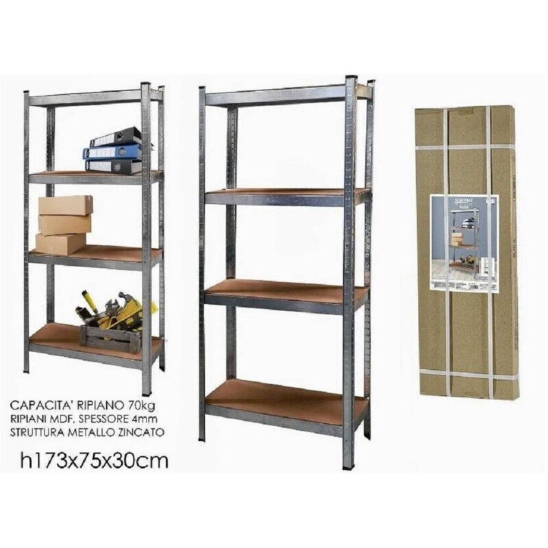 foto del prodotto trade shop traesio - scaffale in metallo zincato 4 ripiani fino a 240kg antiruggine 173 x 75 x 30 cm -