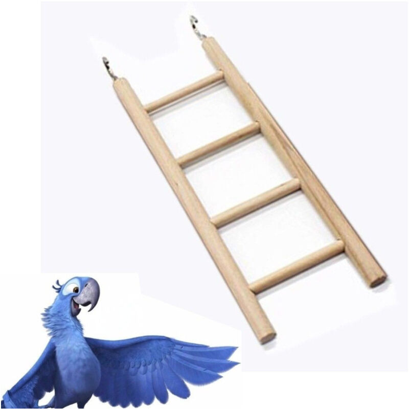 foto del prodotto trade shop traesio scala in legno naturale per uccelli pappagalli criceti scaletta 20cm con ganci 