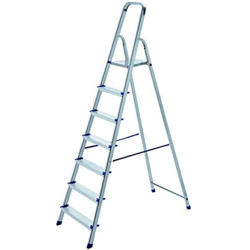 foto del prodotto trade shop traesio scala scaletta pieghevole 7 gradini antiscivolo scaletto in alluminio max 150kg 
