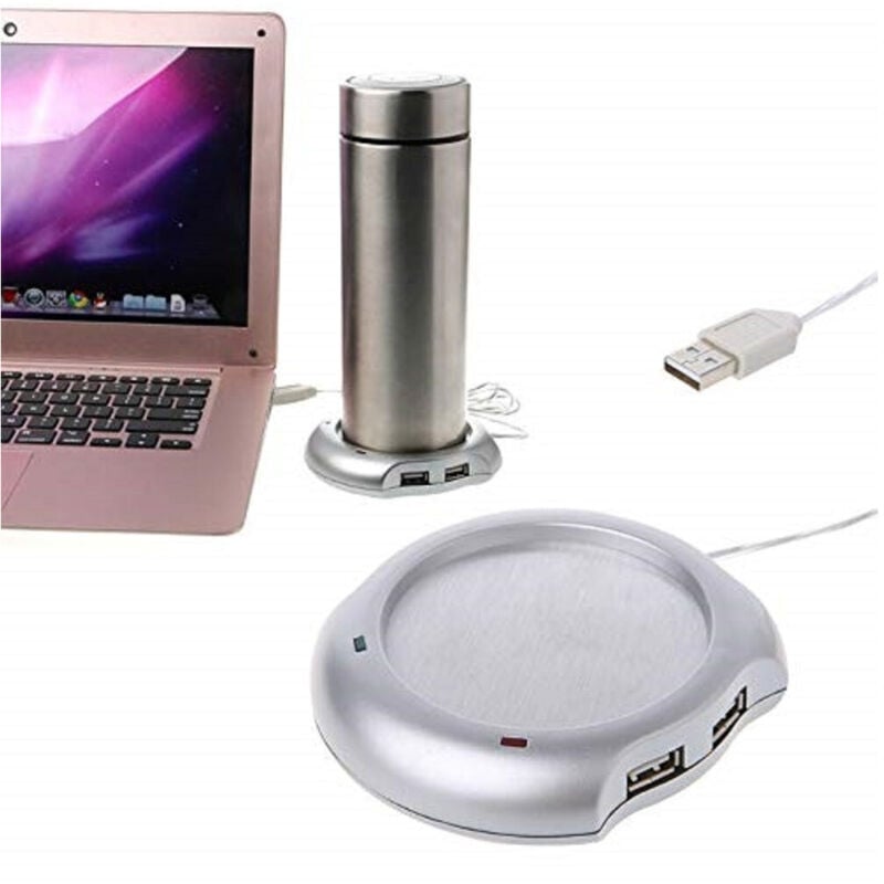 foto del prodotto trade shop traesio - scaldatazza bicchiere elettrico 4 porte usb pc laptop sottobicchiere tè caffè tisana -