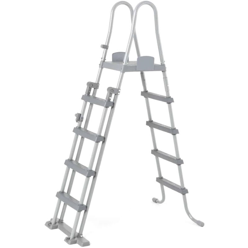 foto del prodotto trade shop traesio scaletta di sicurezza per piscine 132cm con gradini in plastica telaio in metallo 58332 