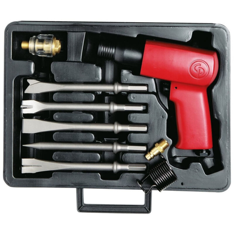 foto del prodotto trade shop traesio scalpellatore ad aria martelletto pneumatico completo di 5 scalpelli demolitore 