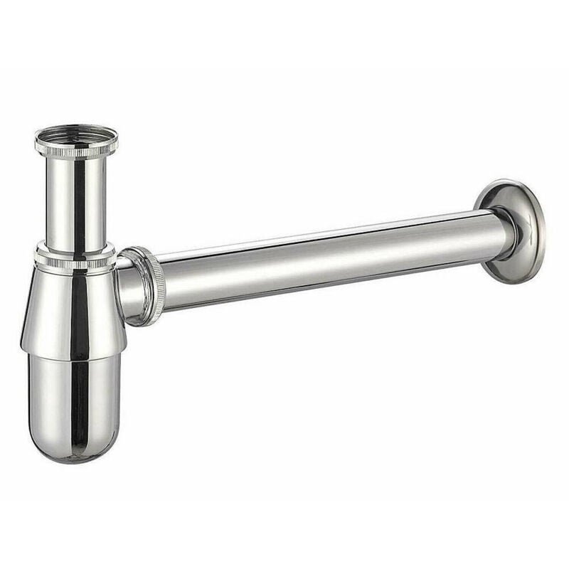 foto del prodotto trade shop traesio - scarico sifone a bottiglia lavandino sotto lavabo cromato 1' 1/4 con rosone 9373 -