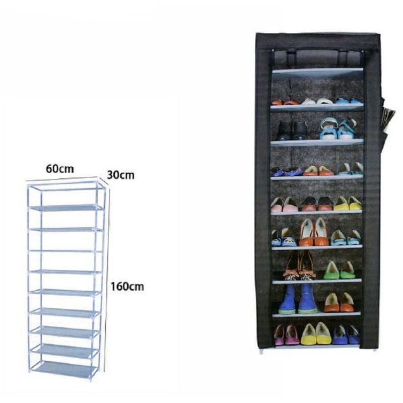 foto del prodotto trade shop traesio scarpiera 9 ripiani in tessuto tnt armadio portatile campeggio 60x30x160cm 69070 