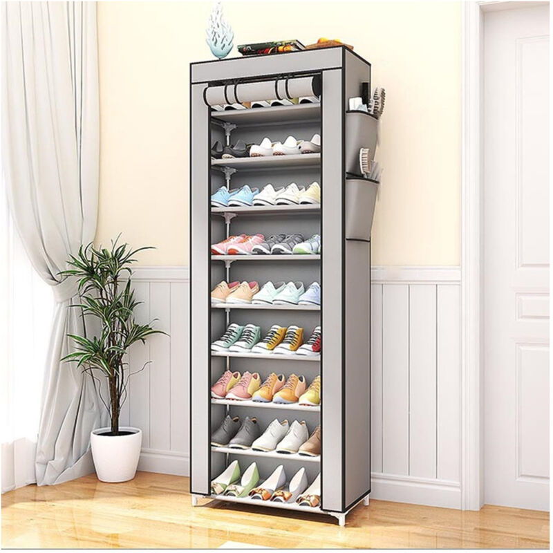 foto del prodotto trade shop traesio scarpiera a 10 ripiani copertura antipolvere organizer corridoio ingresso 58x30x158cm 