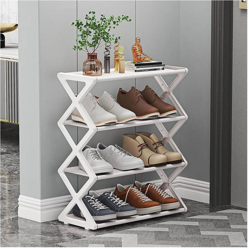 foto del prodotto trade shop traesio - scarpiera a x custodia multifunzionale in acciaio portascarpe staccabile bianco -