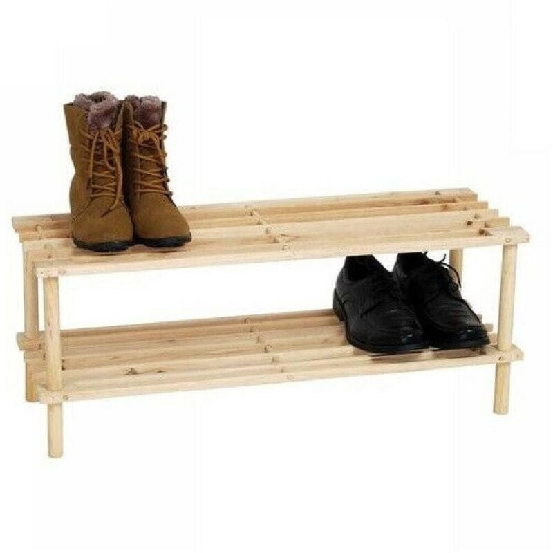 foto del prodotto trade shop traesio scarpiera porta scarpe 2 ripiani piani in legno scaffale mobile legno 
