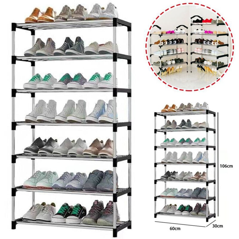 foto del prodotto trade shop traesio - scarpiera scaffale casa multiuso 7 ripiani in metallo salvaspazio 60x30x106cm -