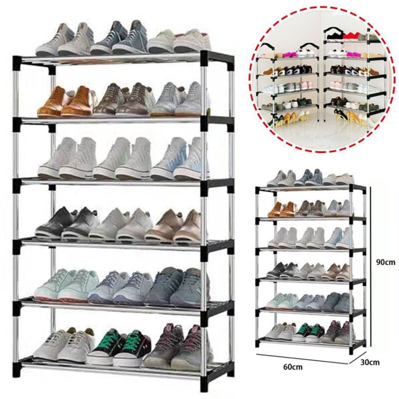 foto del prodotto trade shop traesio scarpiera scaffale multiuso 6 ripiani salvaspazio metallo impilabile 60x30x90cm 