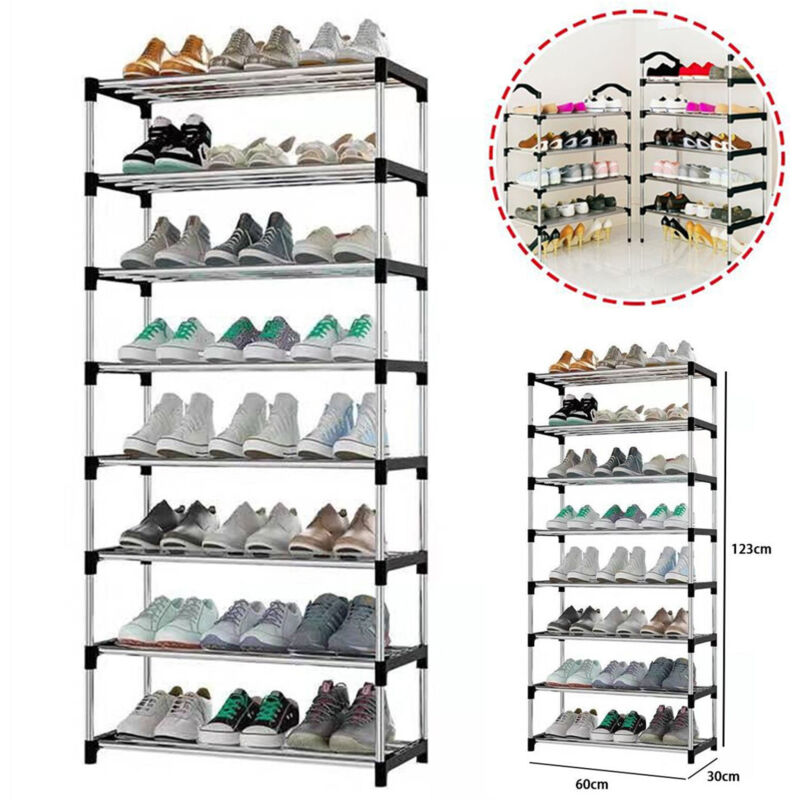 foto del prodotto trade shop traesio - scarpiera scaffale multiuso 8 ripiani in metallo salvaspazio 123x30x60cm -