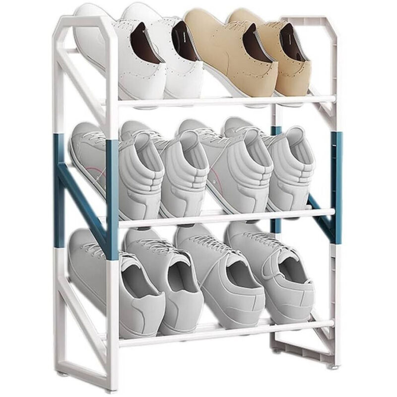 foto del prodotto trade shop traesio - scarpiera scaffale organizer salvaspazio a 3 ripiani scarpe impilabile 53x45x18c -