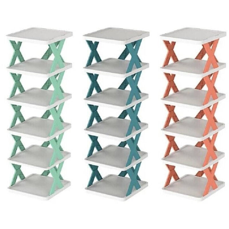 foto del prodotto trade shop traesio - scarpiera scaffale portaoggetti modulare salvaspazio 6 ripiani 81 x 26 x 24 cm -